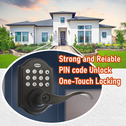 A325-SL - ASSUR Keyless Entry Door Lock Smart Door Locks Electronic Door Lock with Handle Lever, One-Touching Locking, Up to 50 Pin Codes Ideal for Home Office Condo Garage Rental Unit (Black)