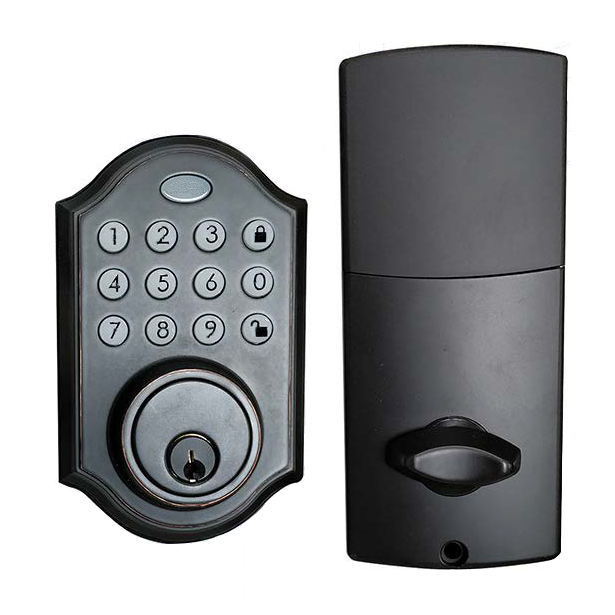 The Electric Smart Door Lock is a bronze-finished lock made of zinc alloy with dimensions of 1358026mm and a weight of 3.84 lbs. It operates on DC6V with 4 AAA batteries and is suitable for doors with a thickness of 35mm-60mm and a center distance of 60mm or 70mm. This smart lock offers two ways to unlock, using a password or a mechanical key.