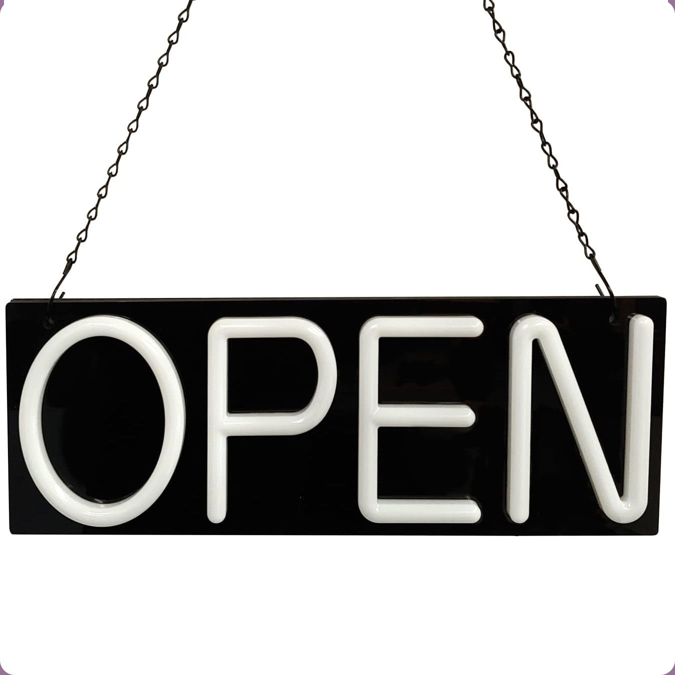 AOP50  ASSUR Neon Open Sign, Open Neon Sign, Open LED Sign 20x 7 inch, Ultra-Light White with Hanging Chain, Direct Plug-In 12V Power Adapter