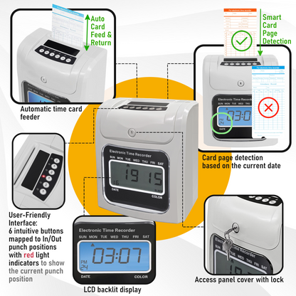 A913 - ASSUR Employee Punch Time Clock Bundle with 150 Punch Cards, 3 Ribbons, 1 Time Card Rack, 2Keys, Punch Tracker for Small Business Office Factory (Digital)