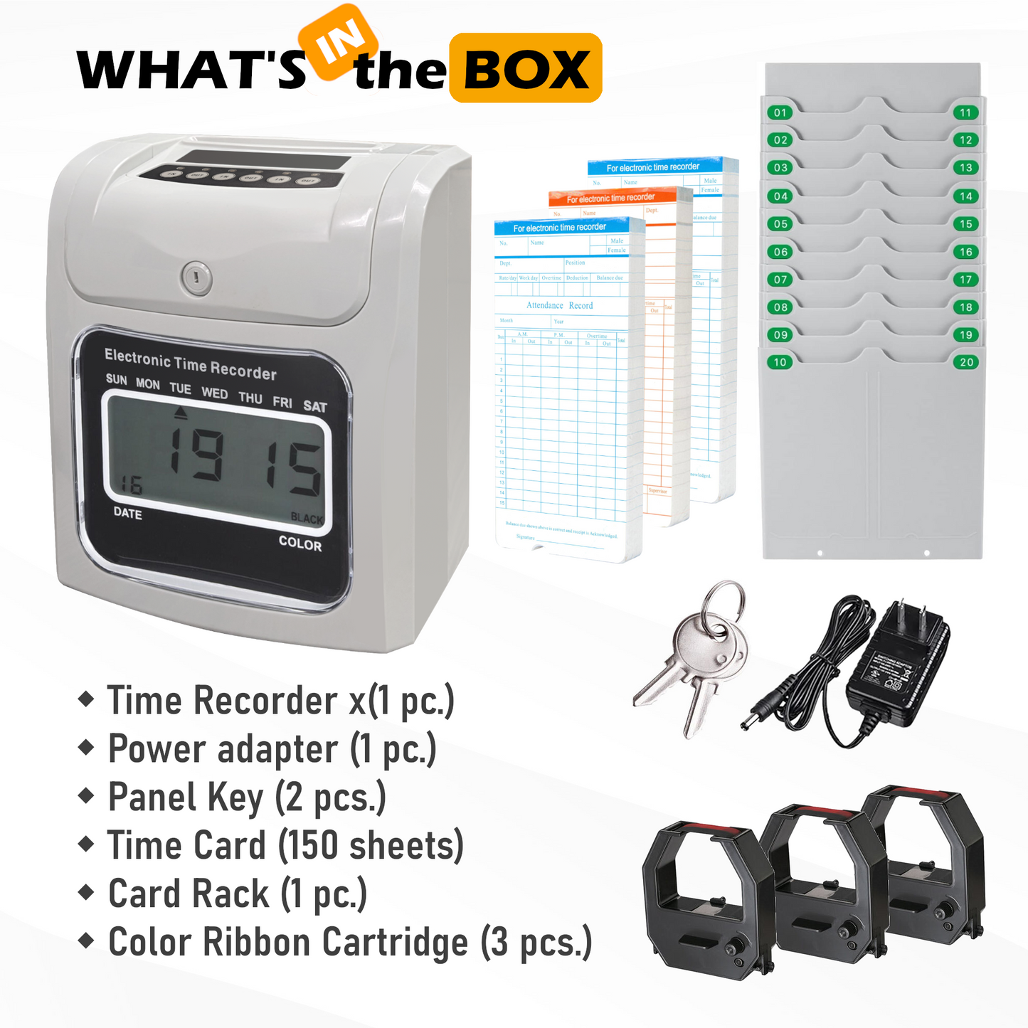 A913 - ASSUR Employee Punch Time Clock Bundle with 150 Punch Cards, 3 Ribbons, 1 Time Card Rack, 2Keys, Punch Tracker for Small Business Office Factory (Digital)