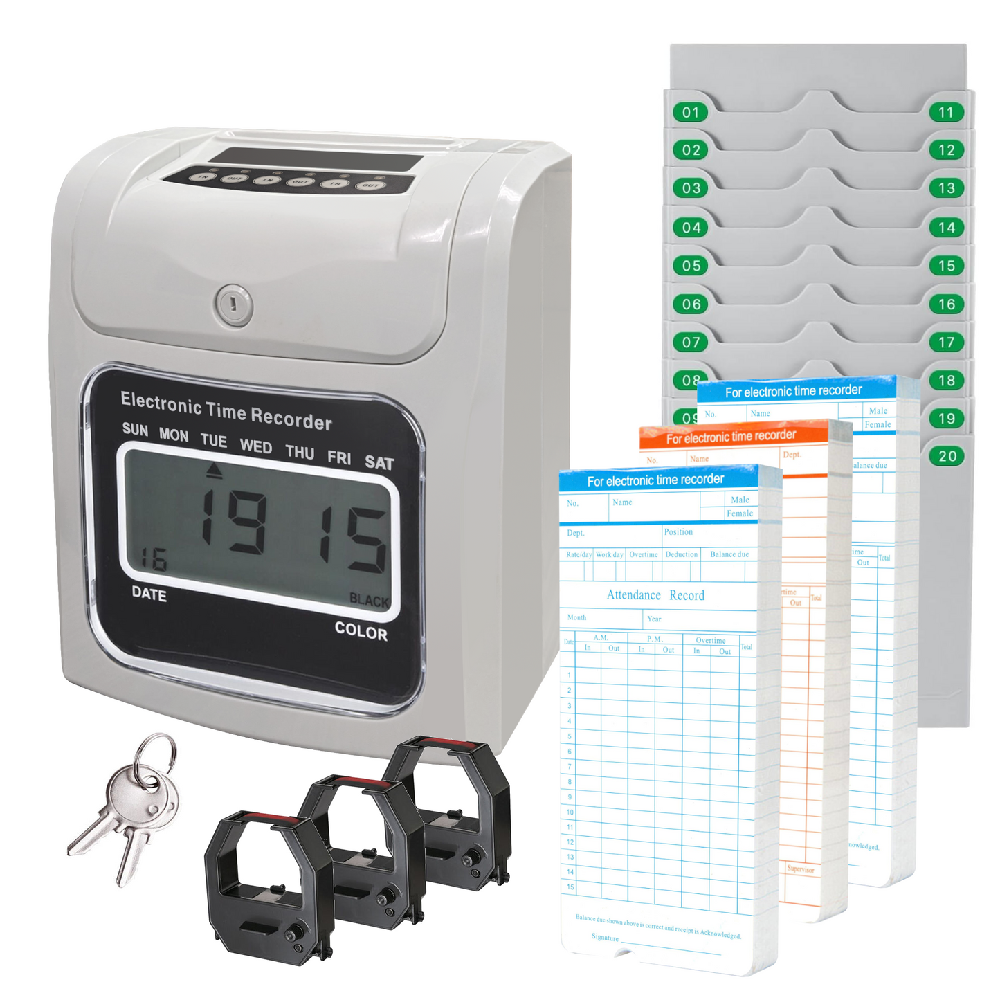 A913 - ASSUR Employee Punch Time Clock Bundle with 150 Punch Cards, 3 Ribbons, 1 Time Card Rack, 2Keys, Punch Tracker for Small Business Office Factory (Digital)