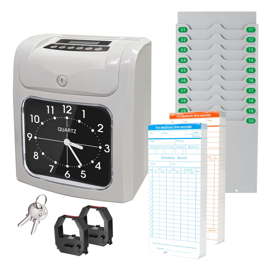 A960 - ASSUR Employee Punch Time Clock Bundle with 100 Punch Cards, 2 Ribbons, 1 Time Card Rack, 2Keys, Punch Tracker for Small Business Office Factory (Analog)