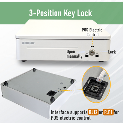 ASSUR A330R Cash Drawer 13” White Compact Cash Register POS Cash Drawer Box, Stainless Steel with Adjustable 4 Bill/5 Coin Tray for Canadian Money Compatible