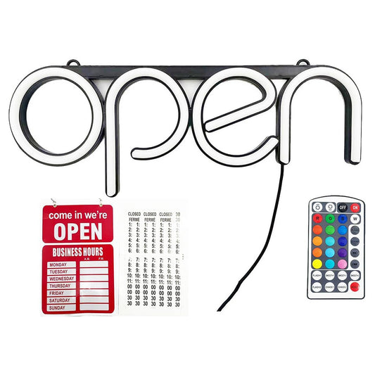 AOP60 - ASSUR Neon Open Sign, Multi-color RGB Neon Sign, LED Sign 16x6 inch, Ultra-Light with Time board and Hanging Chain, Remote Control for Business Retail Shop Store Restaurant Bar