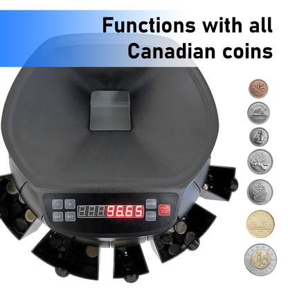 AC908 - ASSUR Canadian Coin Counter Machine Automatic Coin Sorter Canada Coin Counting Machine with Digital Counting Display for Office Store Restaurant Retail Superstore Pharmacy